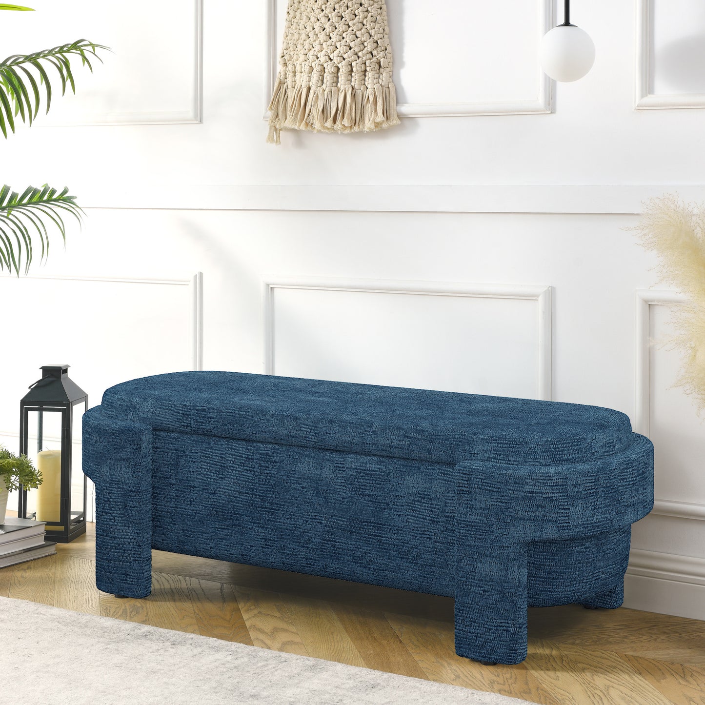 Linen Fabric Upholstered Bench with Large Storage Space for the Living Room, Entryway and Bedroom,dark blue( 51.5''x20.5''x17'' )