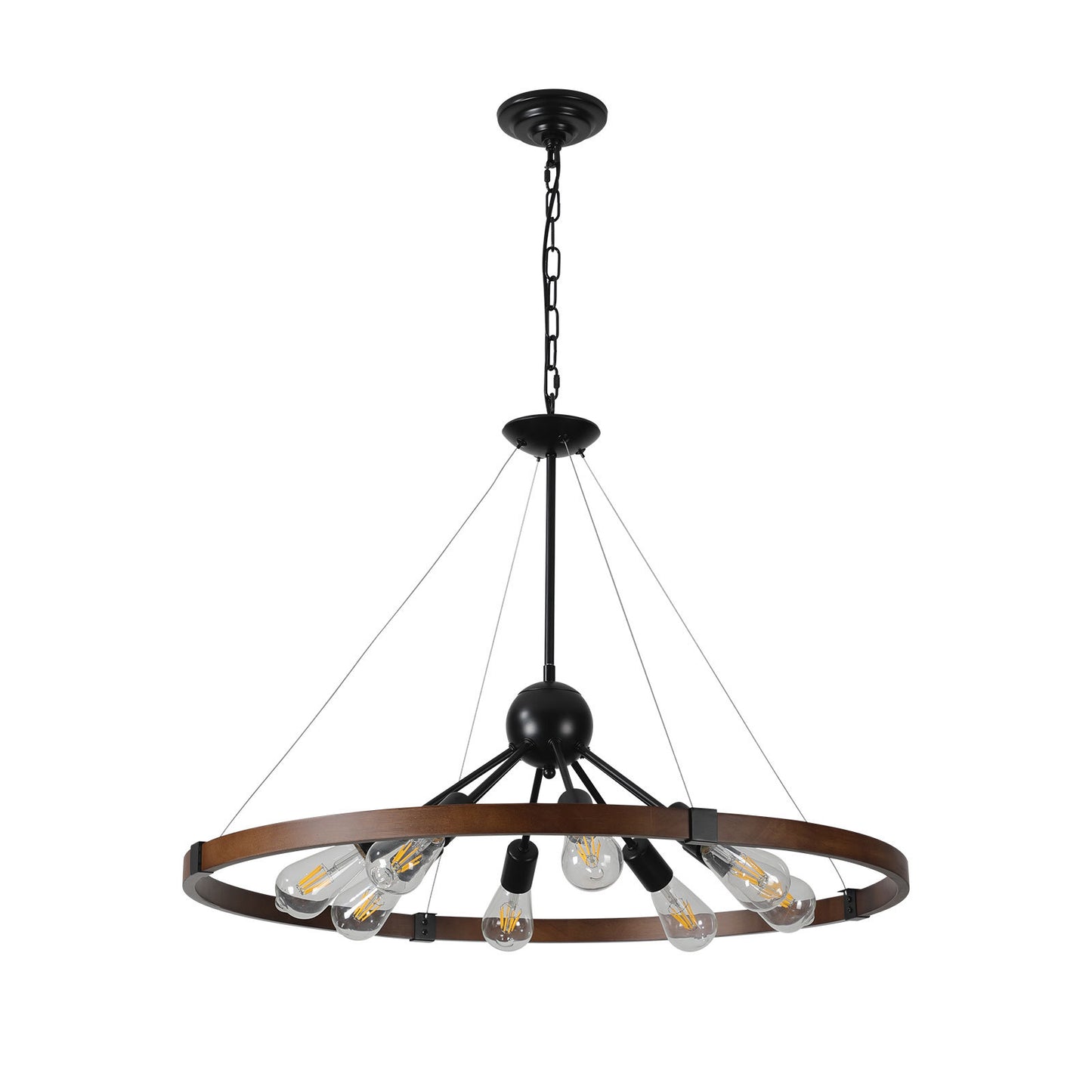 (New SKU:W1340P206642) 8-Light Retro Farmhouse Chandelier For Kitchen, Living room, Dining room Red and Walnut(No Bulbs)