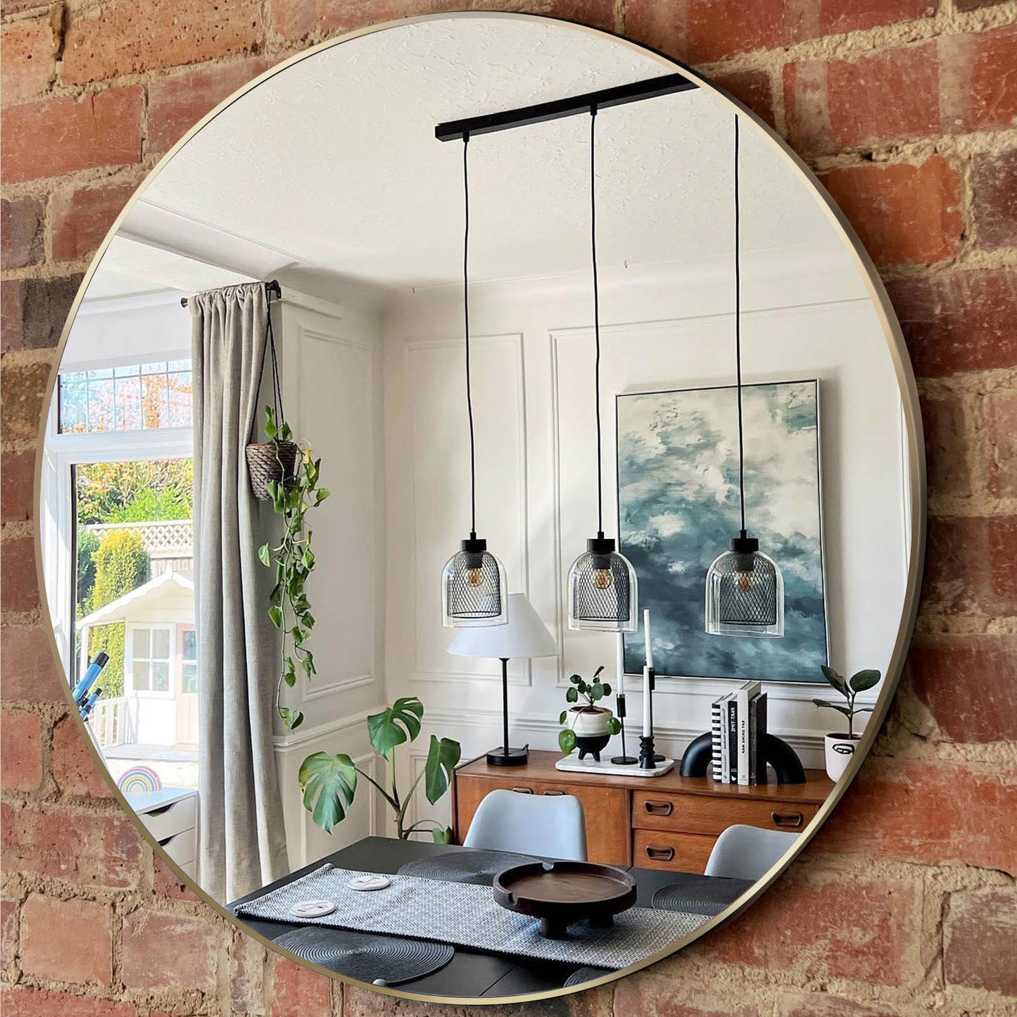 Round Metal Frame Wall Mirror – 30" Modern Bathroom Vanity Mirror, Circular Decorative Mirror