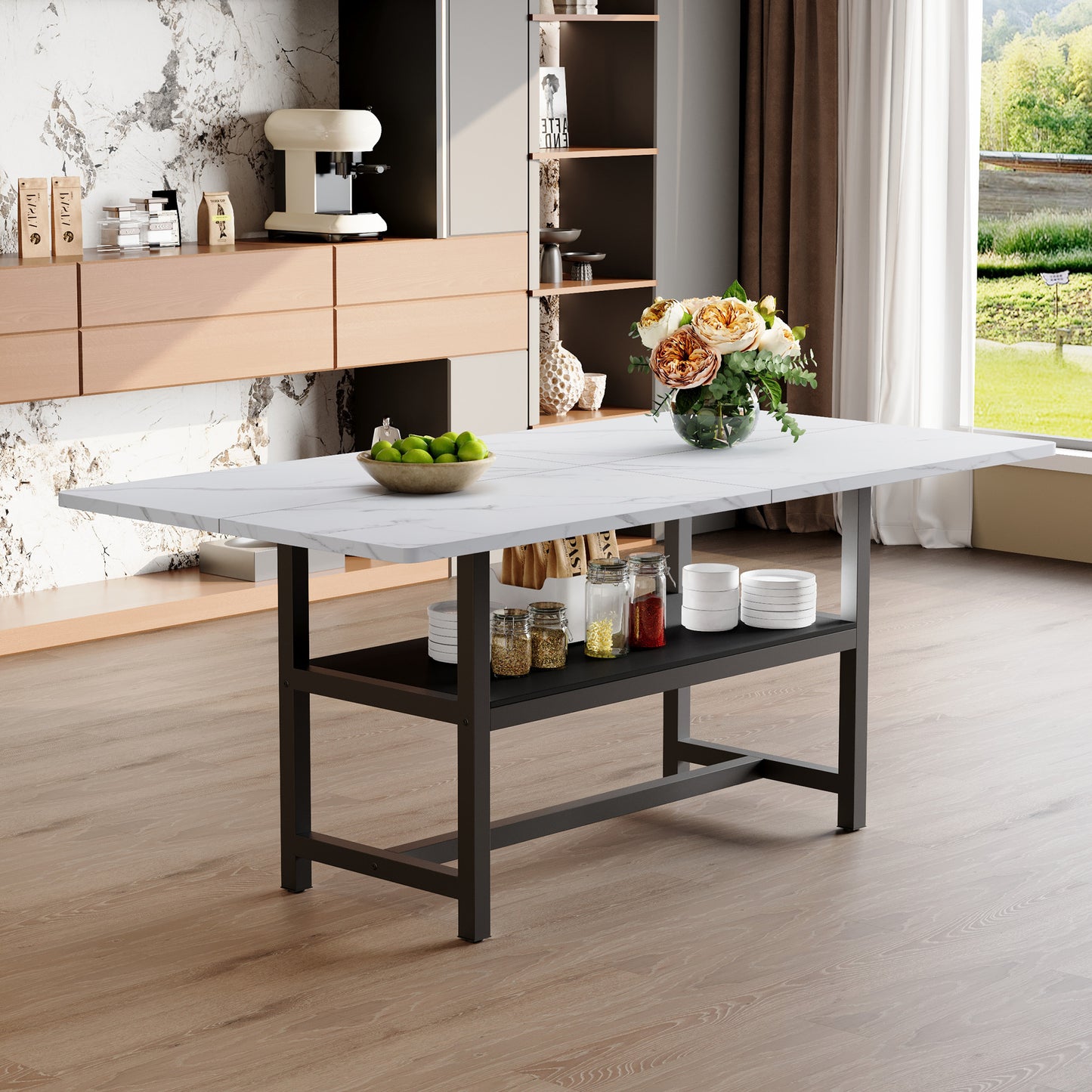 Modern Dining Table – 71" Rectangular Table with Textured MDF Top & Sturdy Frame, Kitchen & Dining Room Table