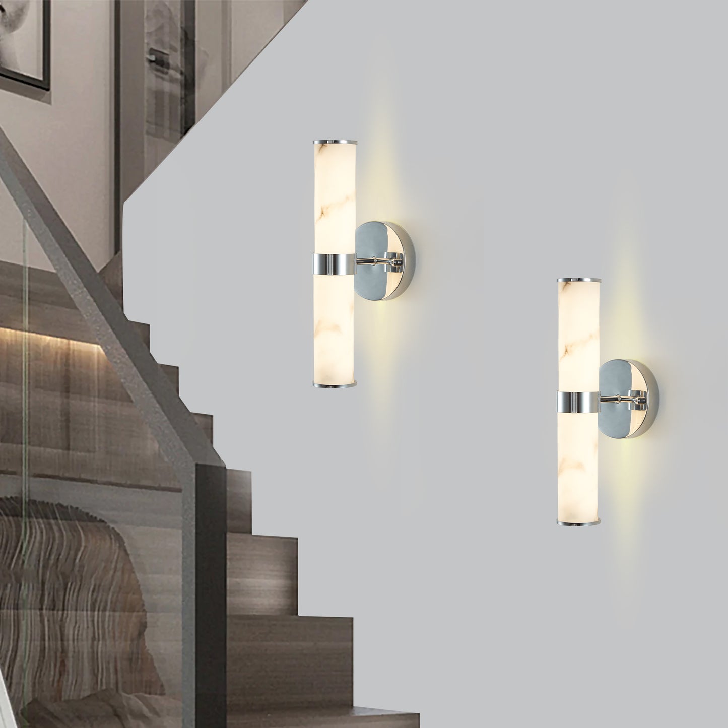 Resin Imitation Marble Wall Sconce, Set of 2, Modern Vertical Light Fixture for