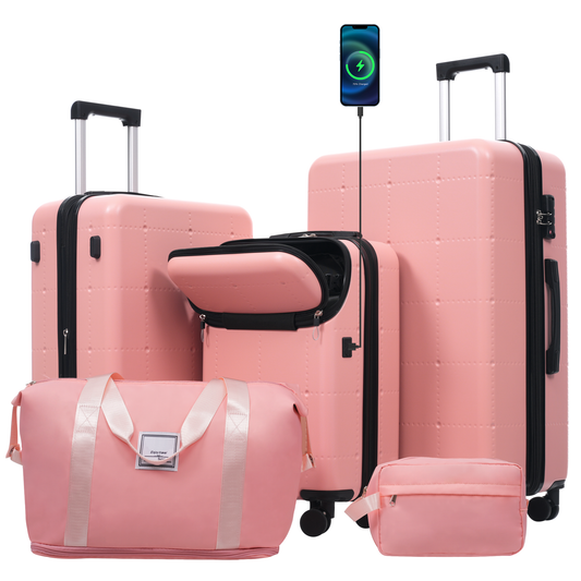 5-Piece ABS Hardshell Carry-On Luggage Set with Expandable, USB Port
