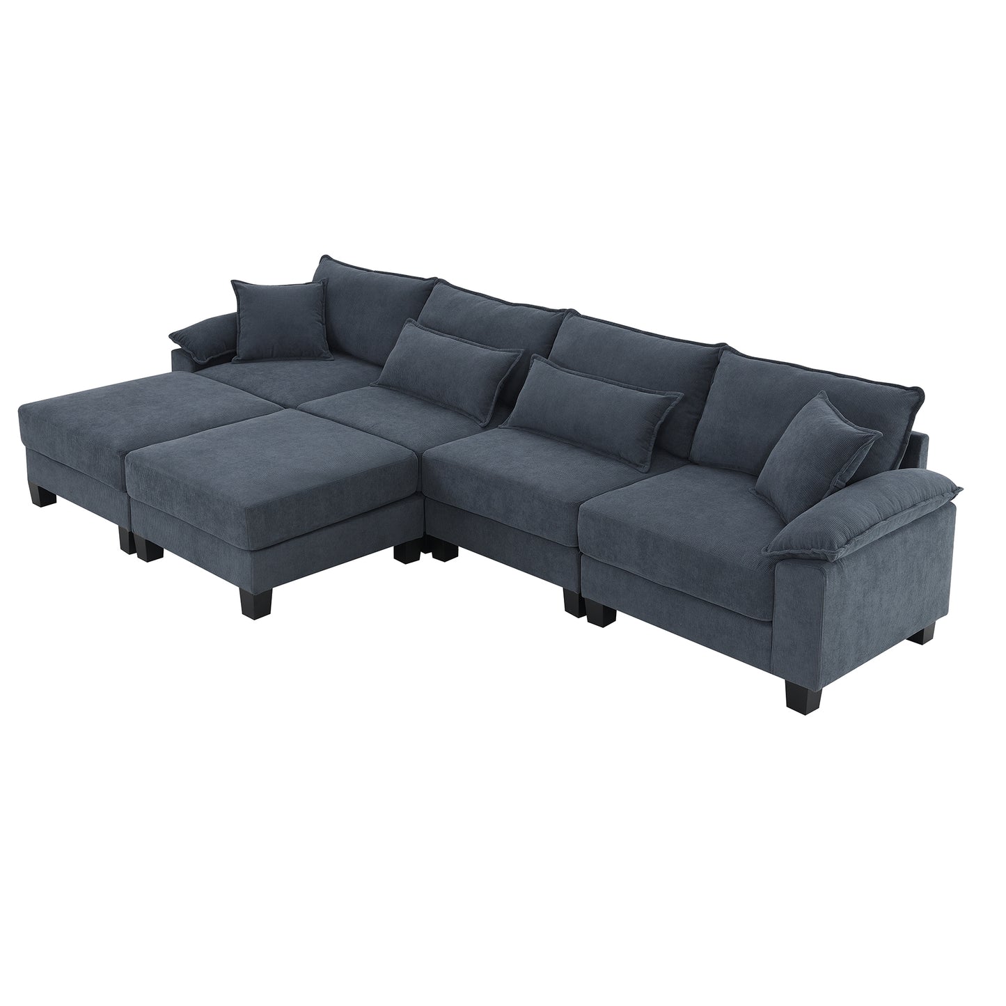 133*65" Corduroy Modular Sectional Sofa,U Shaped Couch with Armrest Bags,6 Seat Freely Combinable Sofa Bed,Comfortable and Spacious Indoor Furniture for Living Room, 2 Colors