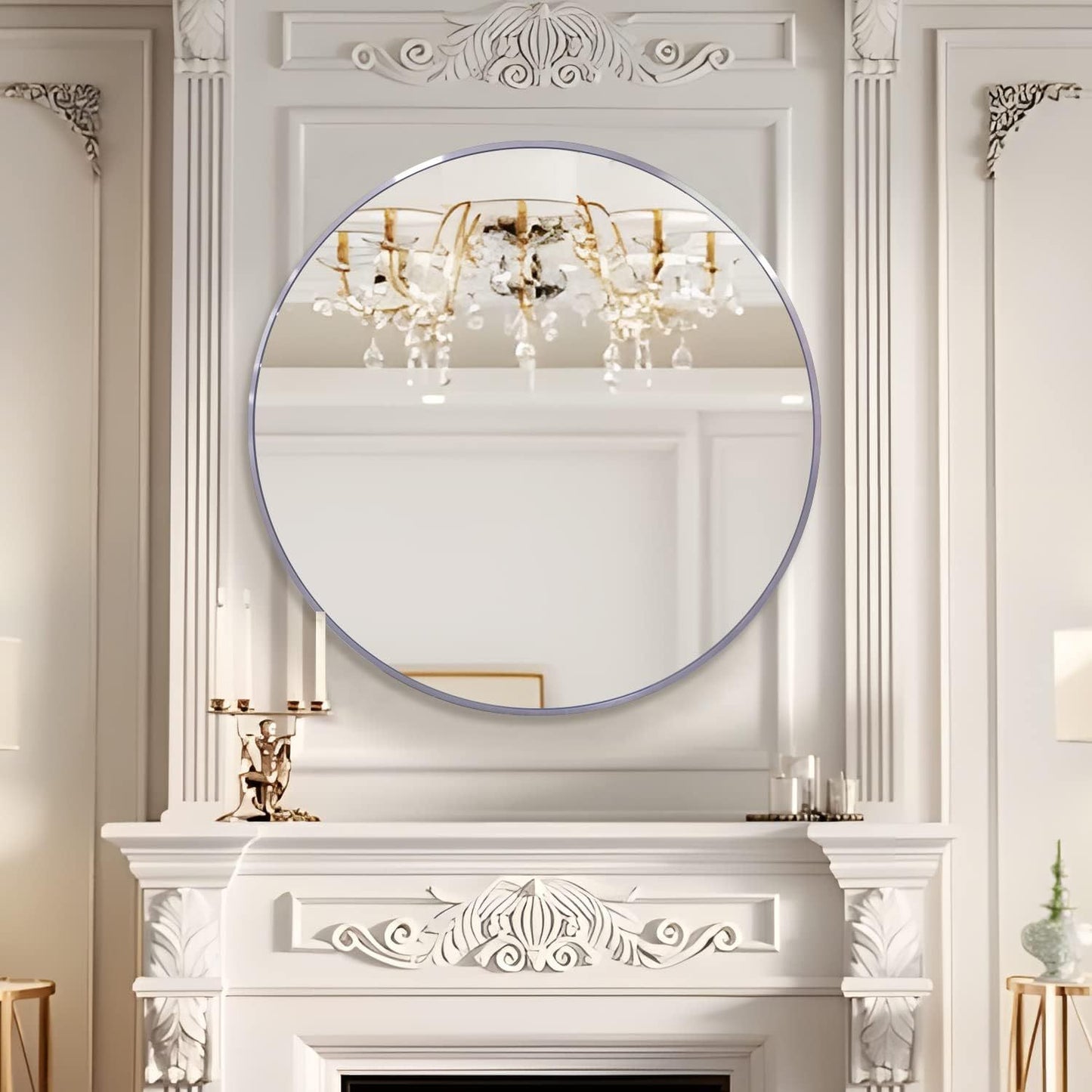 Round Metal Frame Wall Mirror – 39" Large Bathroom Vanity Mirror, Modern Circular Decorative Mirror