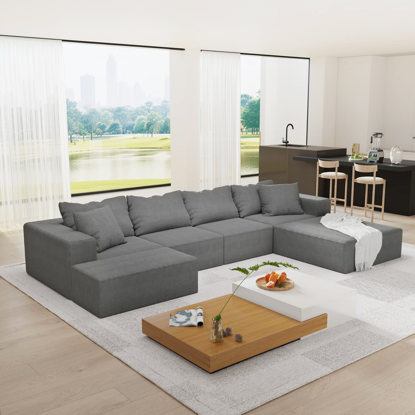 Modern Upholstered Sectional Sofa Couch Set,Modular 132" L Shaped Sectional Living Room Sofa Set With 6 Pillows,Free Combination Sofa Couch for Living Room,Bedroom