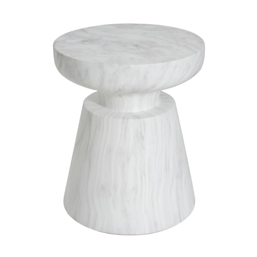 Outdoor Travertine Pedestal Side Table Lightweight Concrete MGO End Table for Indoor Outdoor Use White