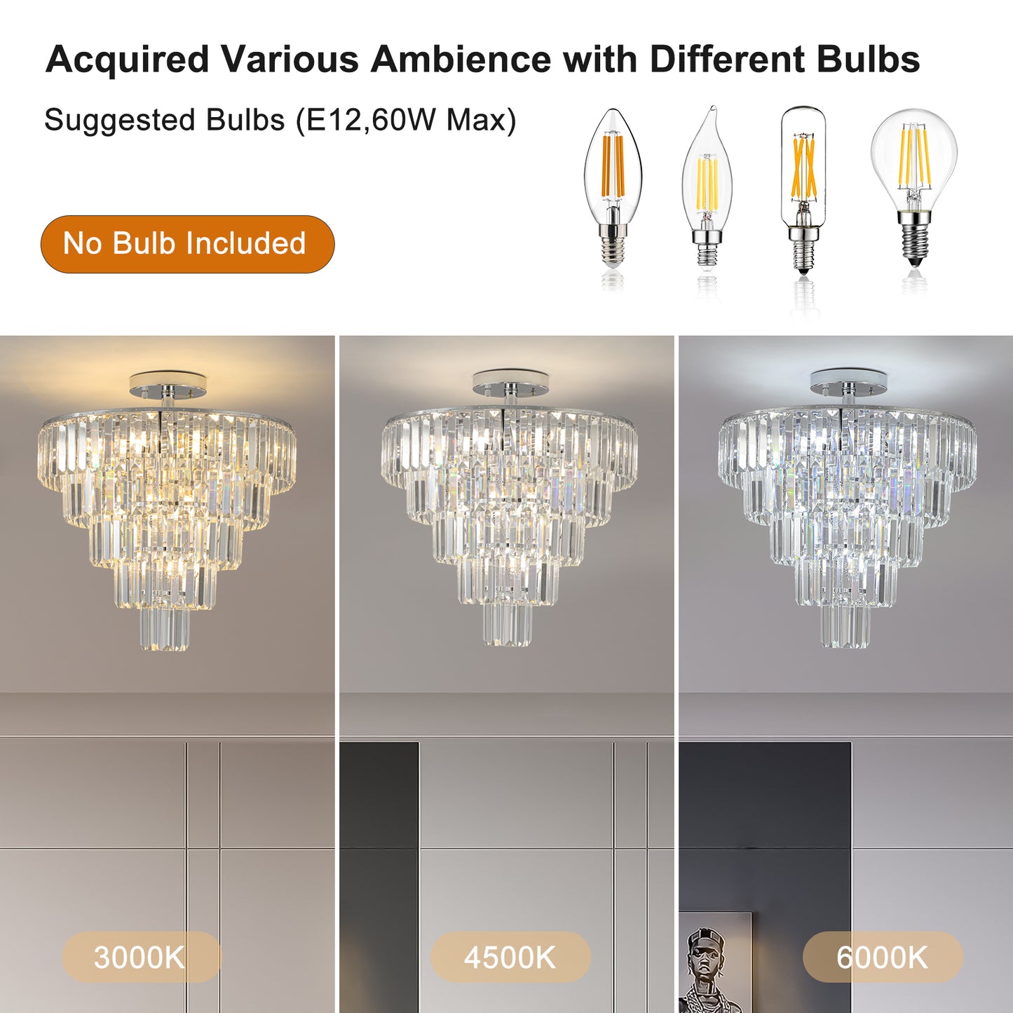 (Same as W1340110373/L5010) Large crystal chandelier in white chrome color, modern style chandelier, dining room, living room, bedroom (Without Bulb)