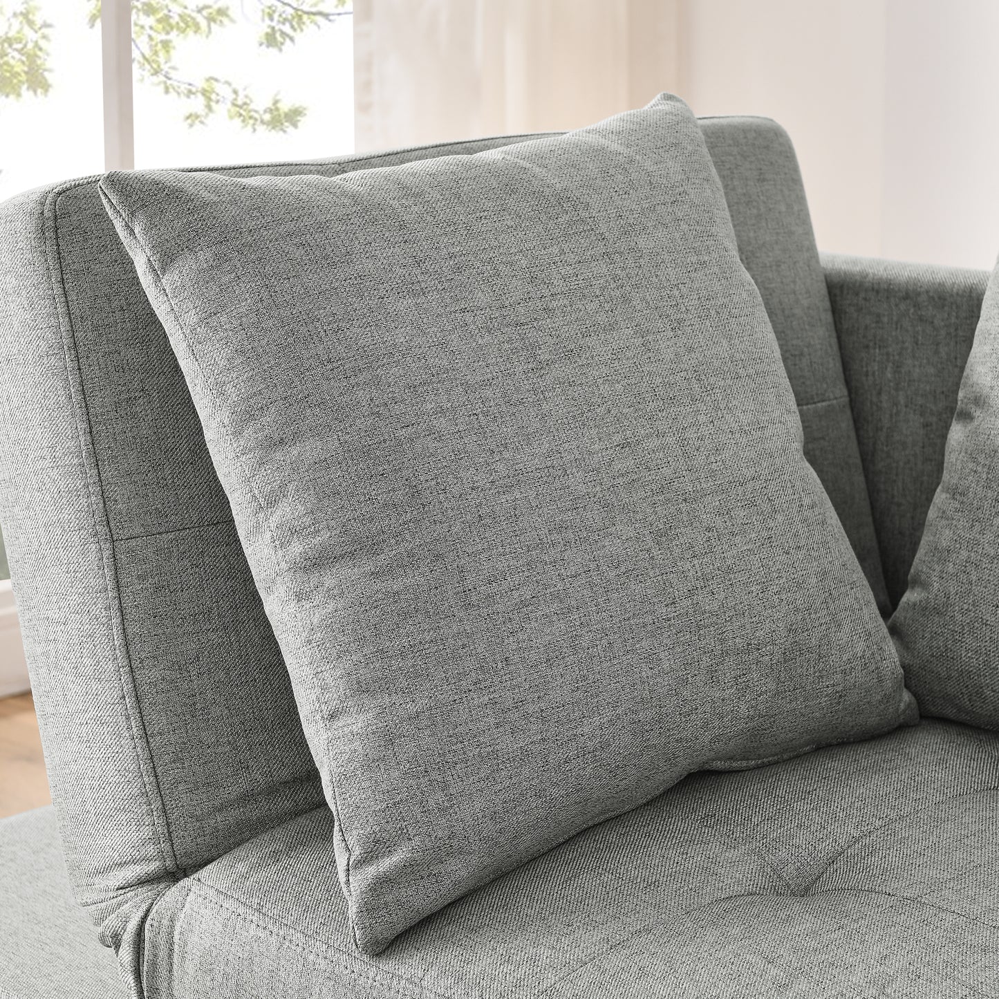 Convertible Sleeper Sofa Chair Adjustable Backrest Recliner with Pullout Sofa Bed with Wheels, Modern Linen Fabric for Living Room for Tight Spaces, Grey