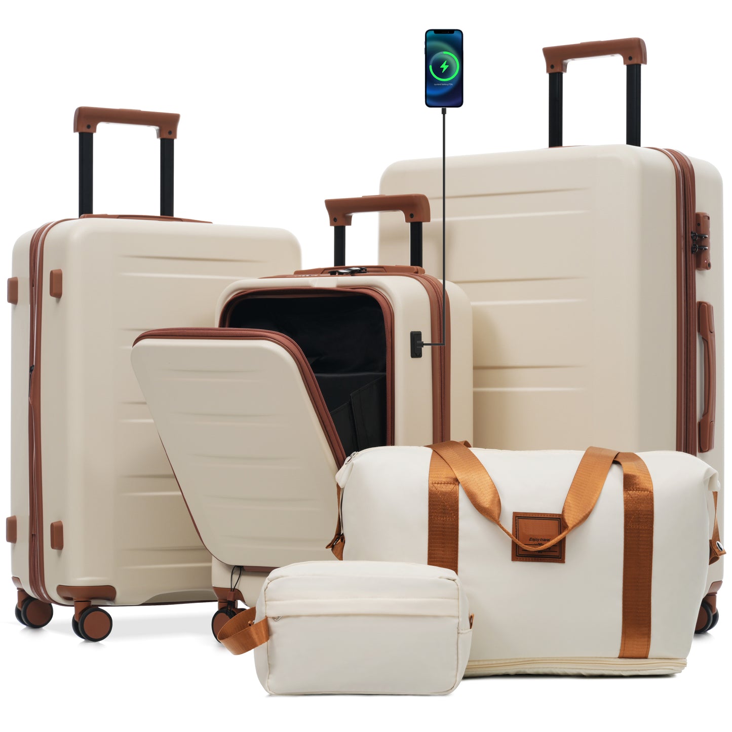 Luggage Sets 5 Piece with Front Opening, Hardside Expandable Suitcase