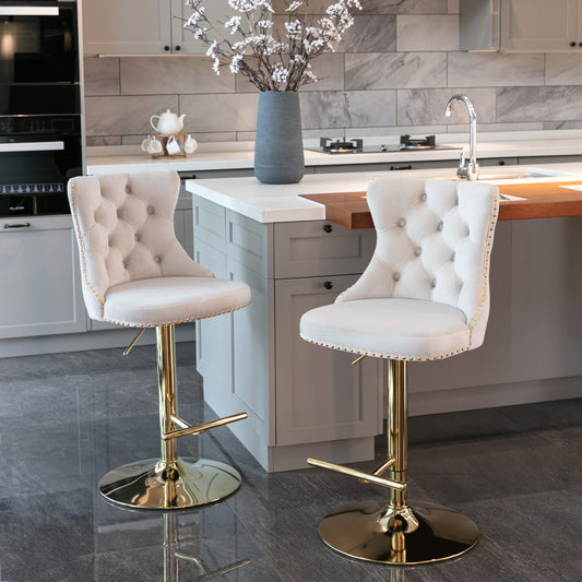 Adjustable Bar Stools Set of 2 Multiple Color Options Velvet Modern with Adjustable Design and Swivel Function for Dining Room or Kitchen Seating
