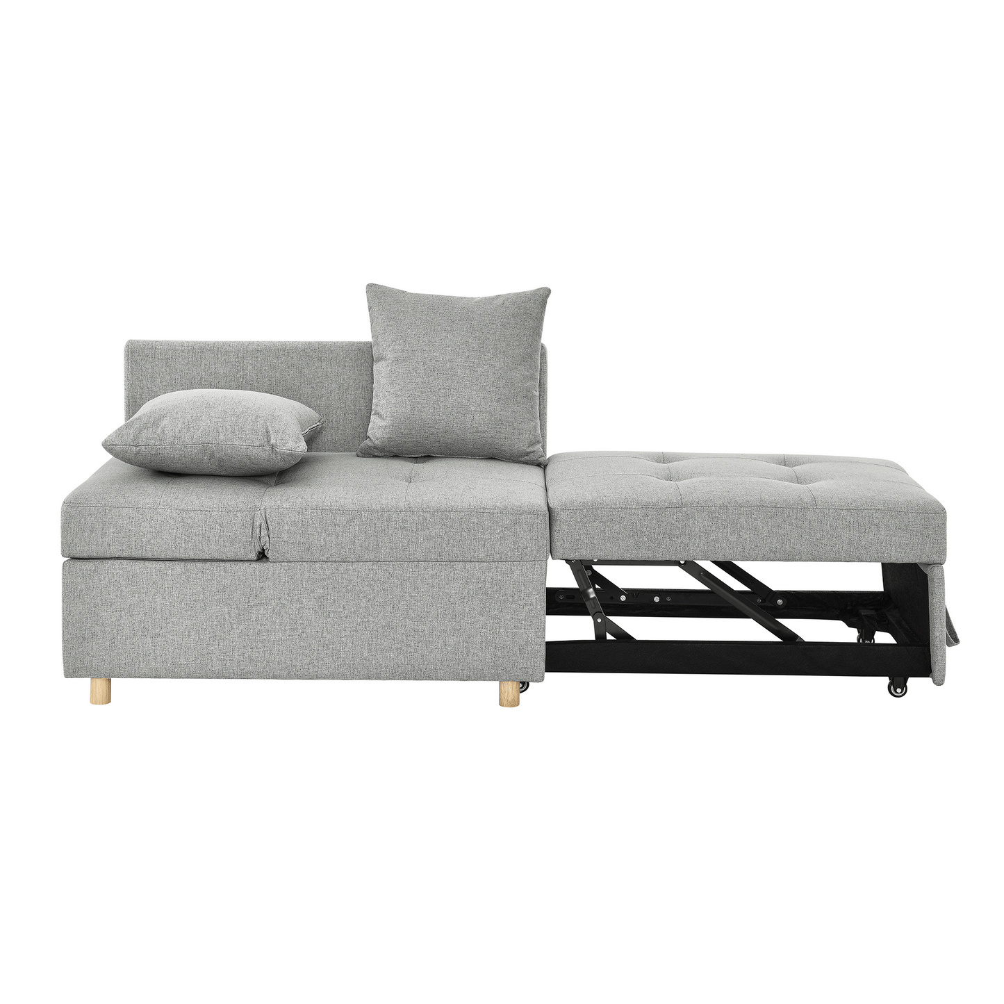 Convertible Sleeper Sofa Chair Adjustable Backrest Recliner with Pullout Sofa Bed with Wheels, Modern Linen Fabric for Living Room for Tight Spaces, Grey