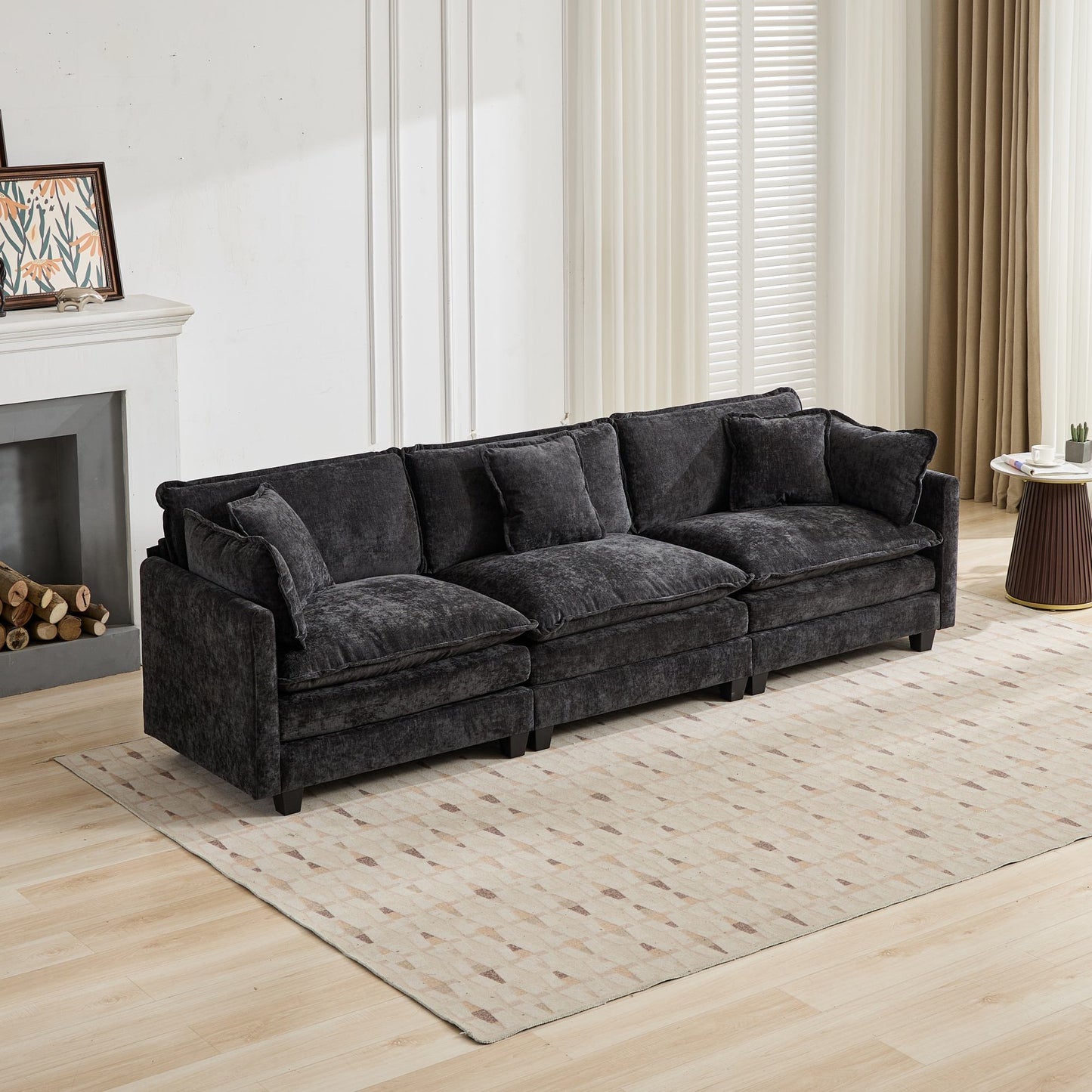 Cloud Sofa Modern Sectional Couch, Comfy Double Layer Upholstered Seat Cushion,Breathable Chenille Fabric