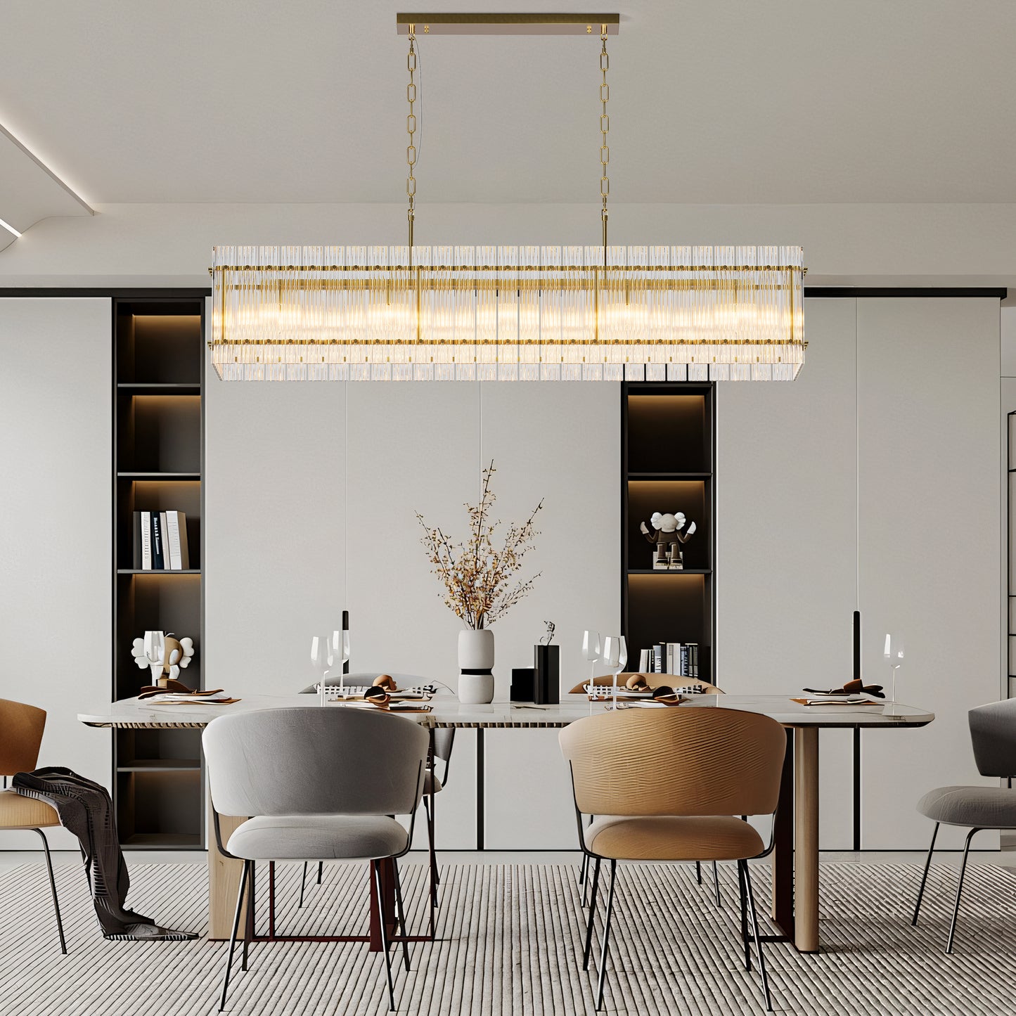 Modern Rectangular Crystal Glass Chandelier, 10-Lights Contemporary Pendant Ceiling Light