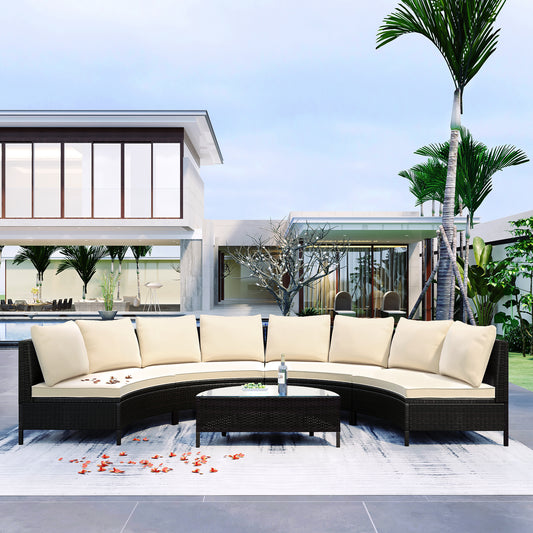 5-Piece Outdoor Sectional Sofa Set PE Rattan Beige for Patio, Garden, or Backyard