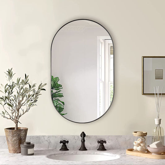 Oval Metal Wall Mirror for Bathroom Vanity, Bedroom, Entryway, or Living Room Accent