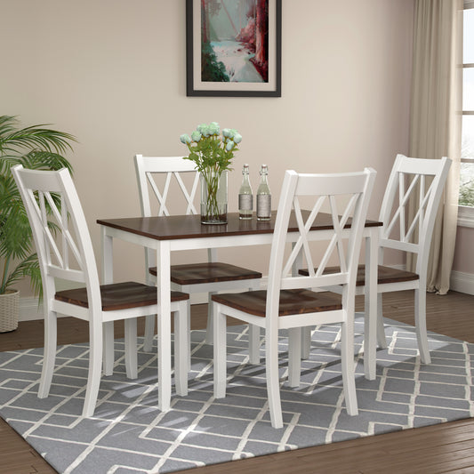 5-Piece Dining Table Set Farmhouse Solid Wood Espresso and White for Dining Room or Kitchen