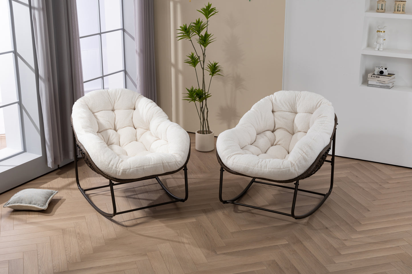 Outdoor Rattan Rocking Chair,Padded Cushion Rocker Recliner Chair Outdoor for Front Porch, Living Room, Patio, Garden