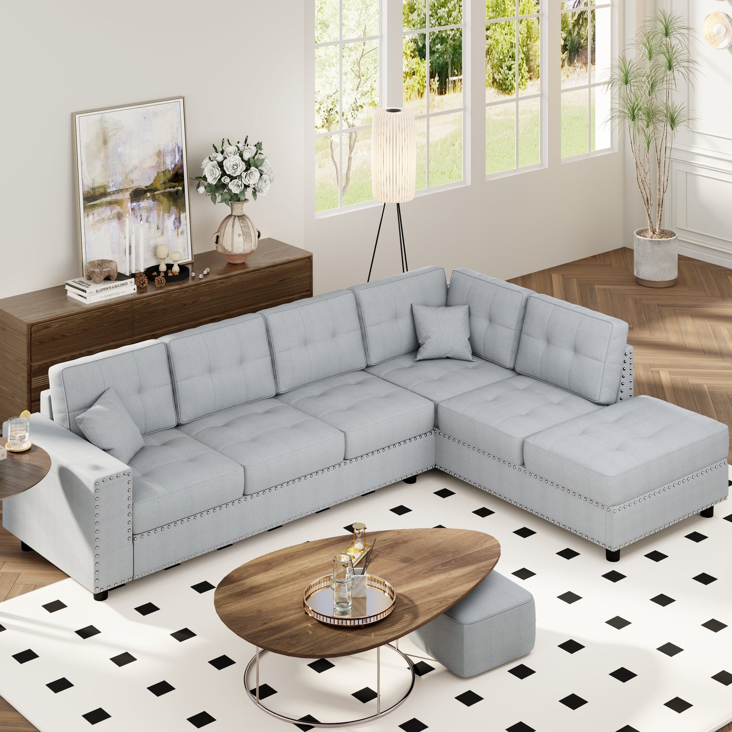 109.2''L-shaped Modular Sectional Sofa with Removable  Back Cushions and 2 Pillows, Suitable for Living rooms, Offices, and Apartments