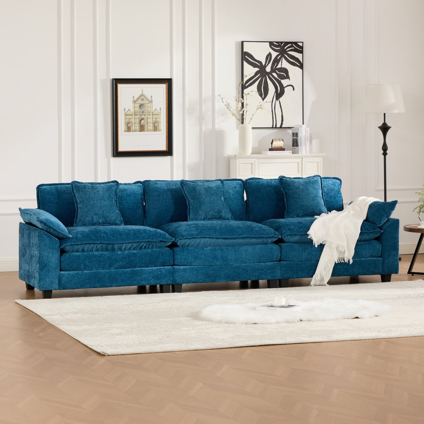 Modern Sectional Couch with Double Layer Upholstered Seat Cushion, Breathable Chenille Fabric (Ott