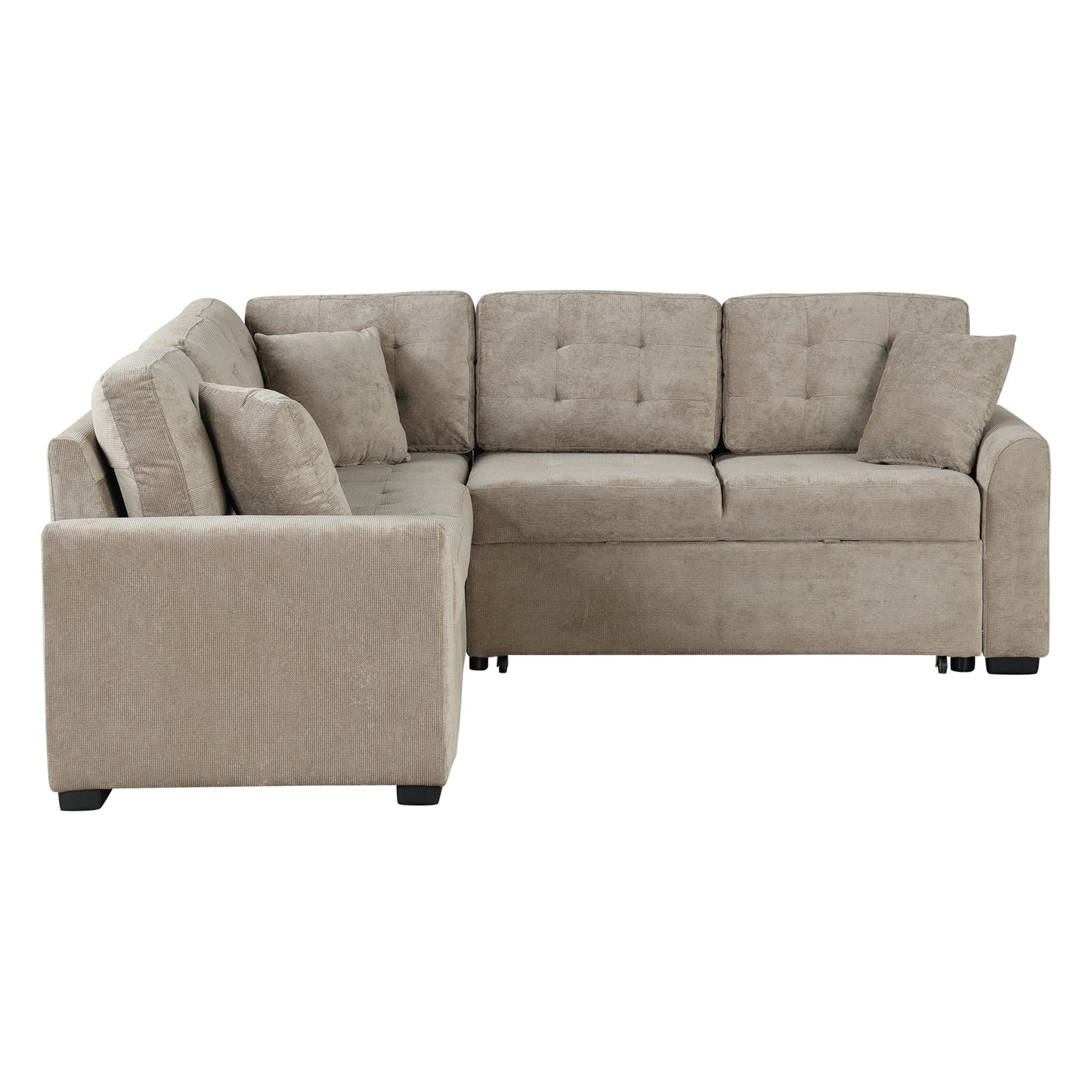 82.6" L-shape Sofa Bed Pull-out Sleeper Sofa with Wheels, USB Ports, Power Sockets for Living Room , Khaki