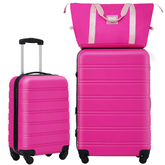 Brown+White and Pink 2-Piece ABS Hardshell Luggage Set with TSA Lock