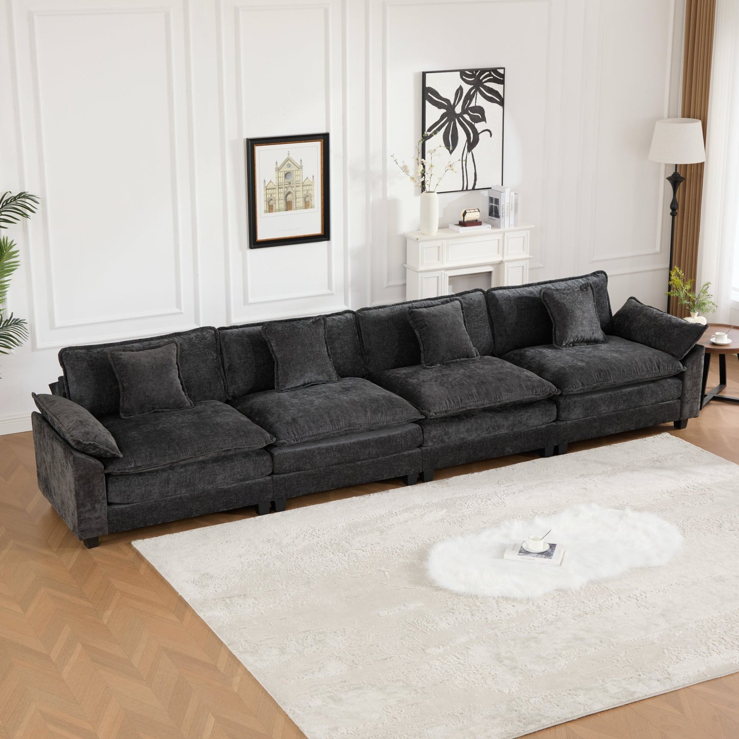 Modern Sectional Couch with Double Layer Upholstered Seat Cushion, Breathable Chenille Fabric (Ott