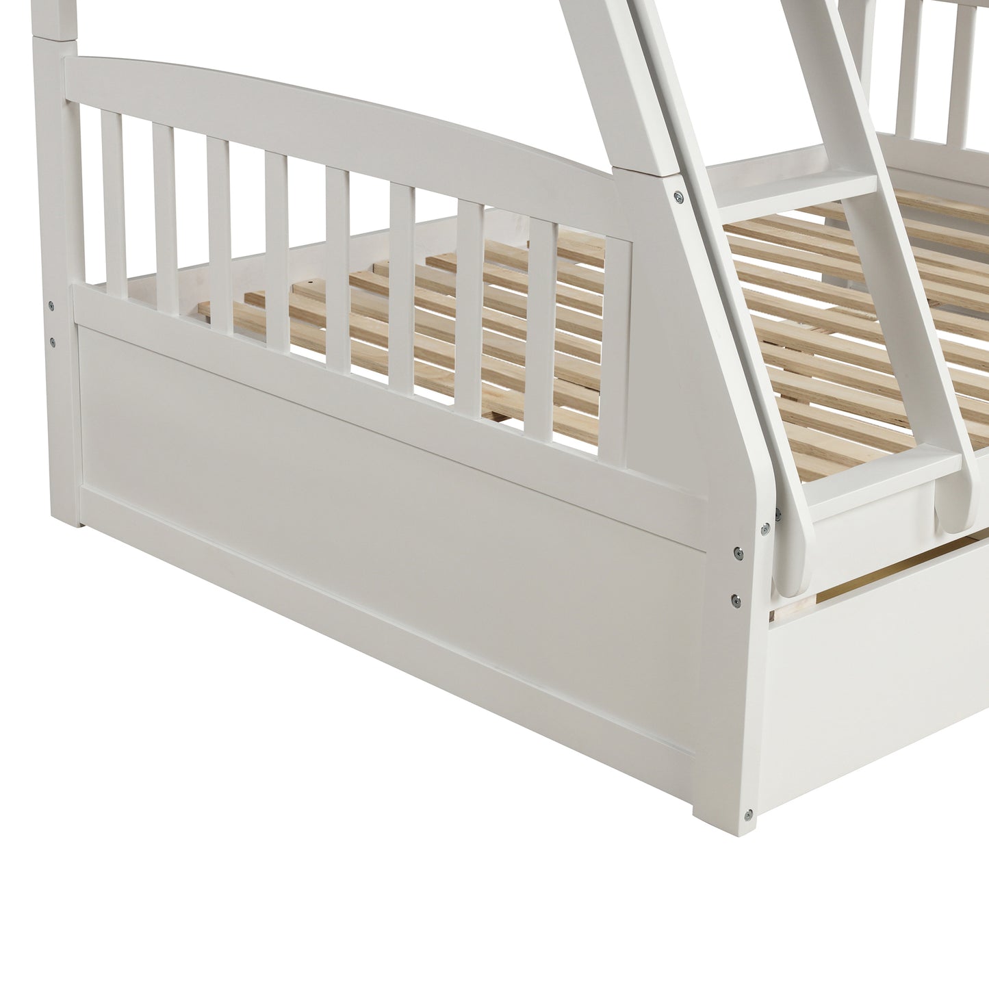 Solid Wood Twin Over Full Bunk Bed with Two Storage Drawers, White
