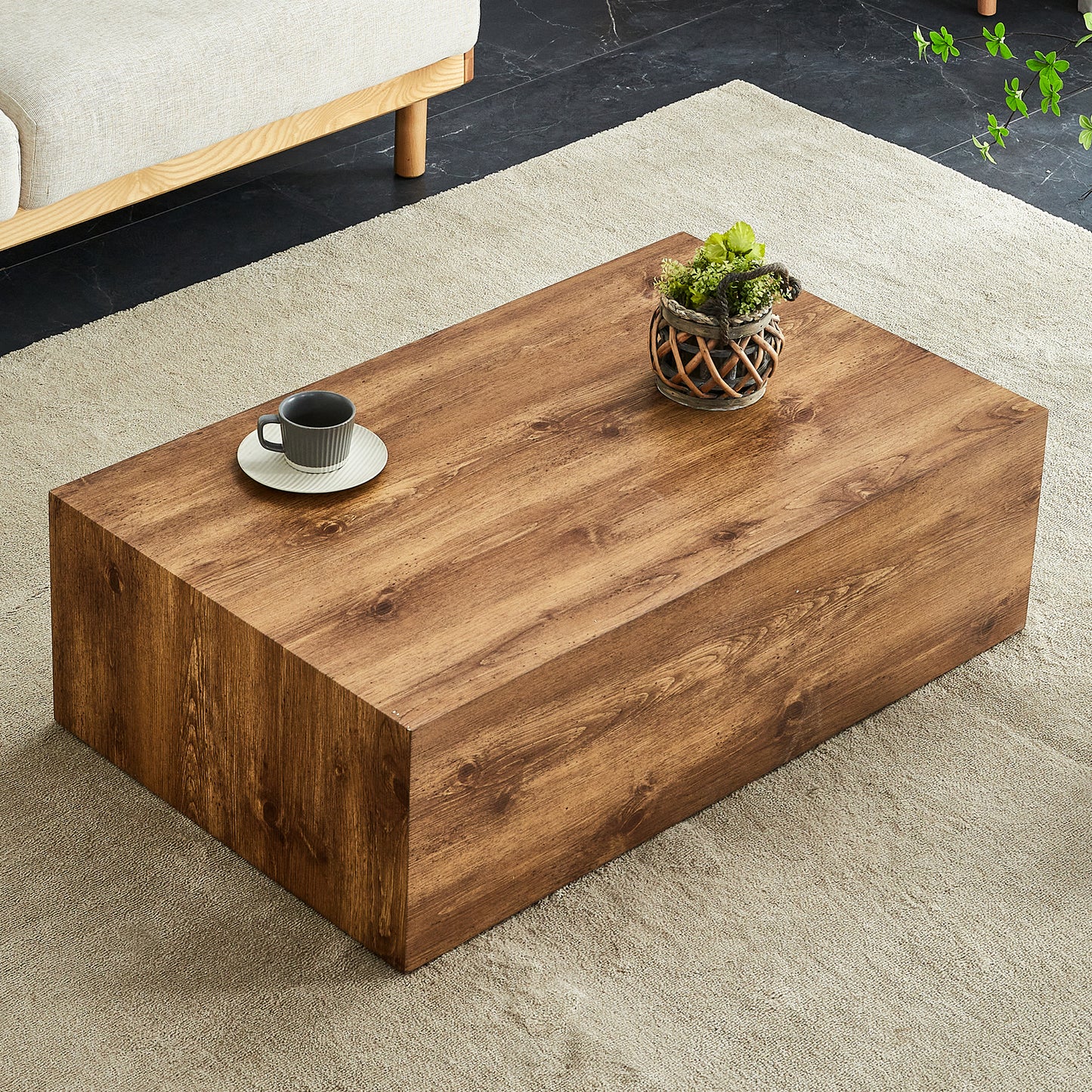 Modern Coffee Table – 39.3" Rectangular Accent Table with Textured Design, Luxury Living Room Table