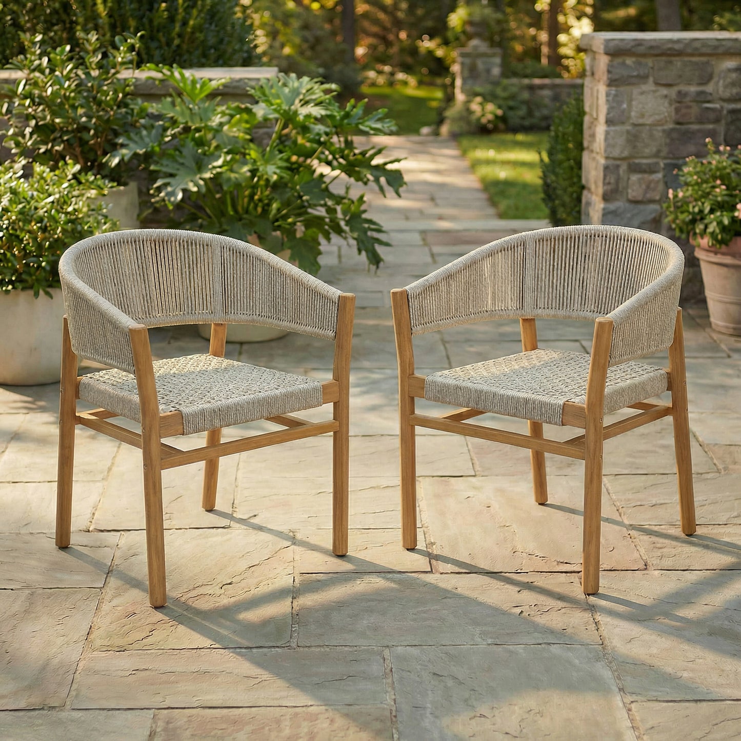 Outdoor Accent Chair Set 2 Person Seating Group Comfortable Garden Seating Elegant Double Outdoor Woven