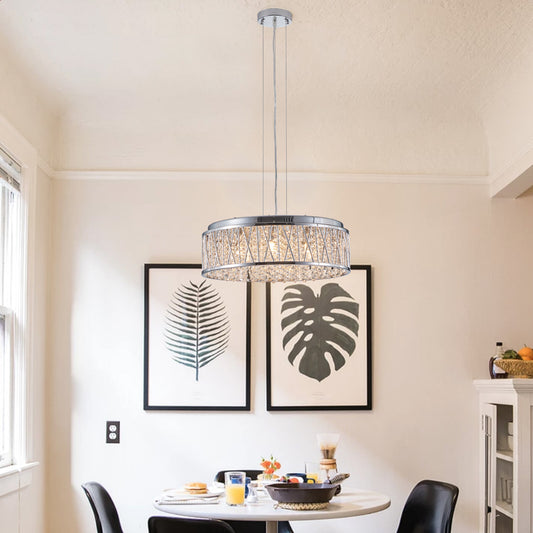 Chandelier Iron Silver+Clear Modern for Dining Room and Kitchen Island