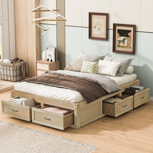 Platform Bed Frame, Full Size, MDF and LVL with Six Storage Drawers for Bedroom or Guest Room