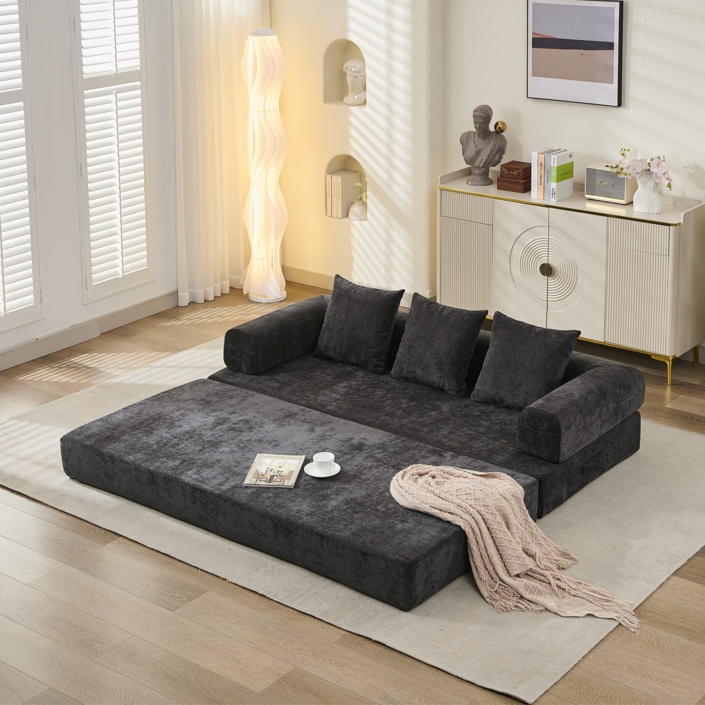 Comfy Convertible Folding Mattress Couch, Floor Sofa Bed, Chenille Floor Sofa with Armrest, Floor