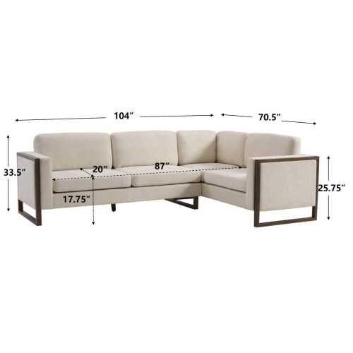 Otis 104" Square Arm L-Shaped 2-Piece Sectional Sofa – Modern Chenille Upholstered Couch for Living Room, Bedroom & Apartment Office (Beige + Walnut)