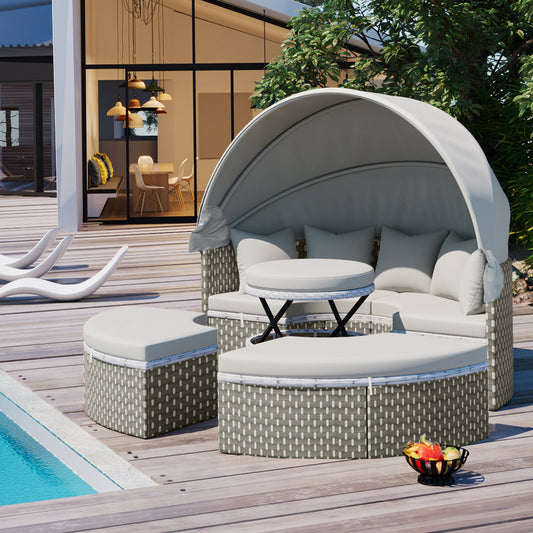 Outdoor Sectional Sofa PE Rattan Gray with Canopy for Patio, Garden, or Backyard