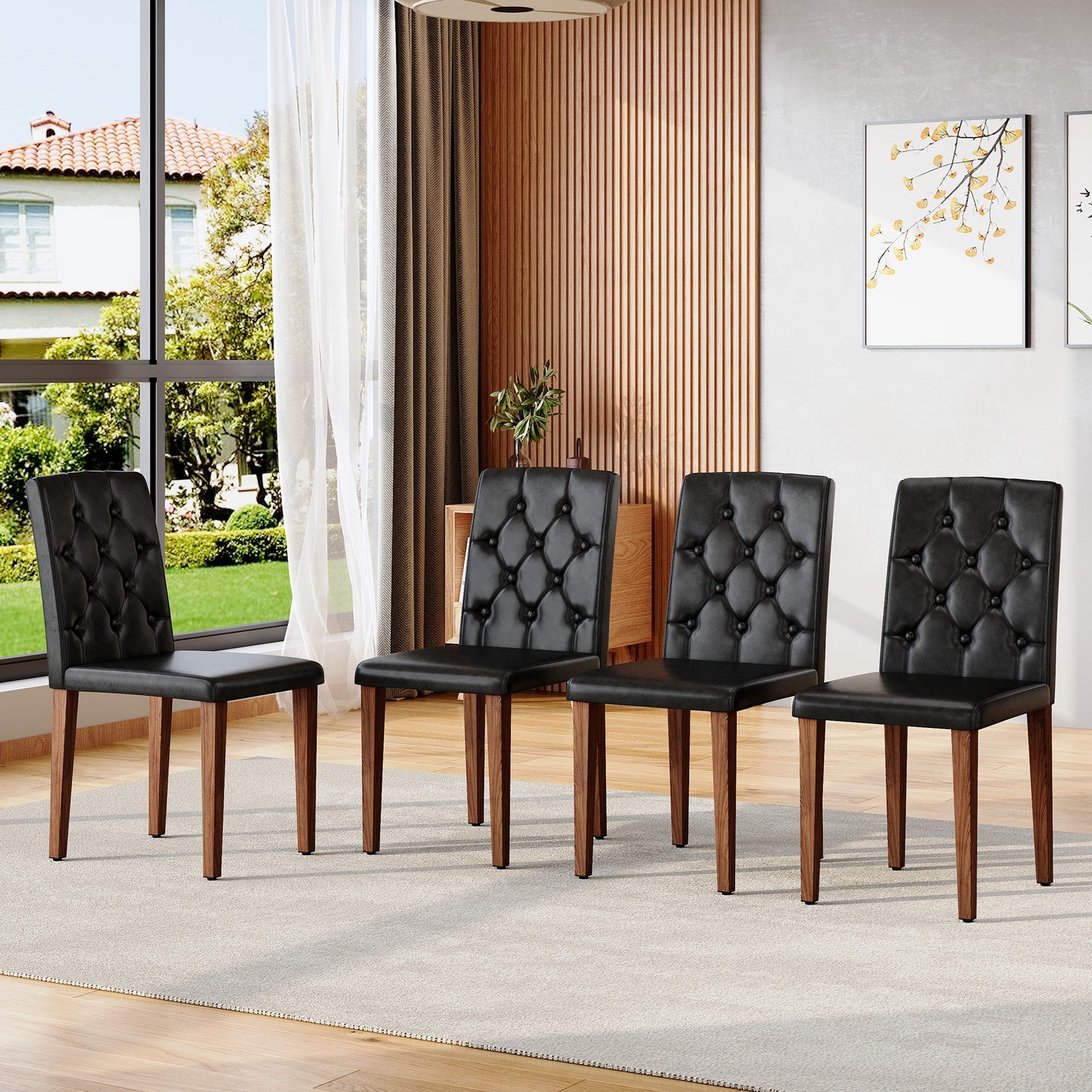 Ergonomic Dining Chair – 35" High Back Chair with Buckle Backrest & Metal Legs, Upholstered Seating