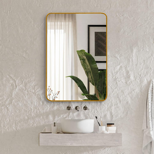 Rectangular Metal Frame Wall Mirror for Bathroom Vanity, Bedroom, or Entryway Décor