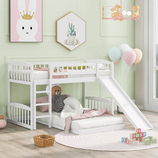 Bunk Bed Twin Over Twin White Solid Wood with Ladder and Slide for Bedroom and Guest Room