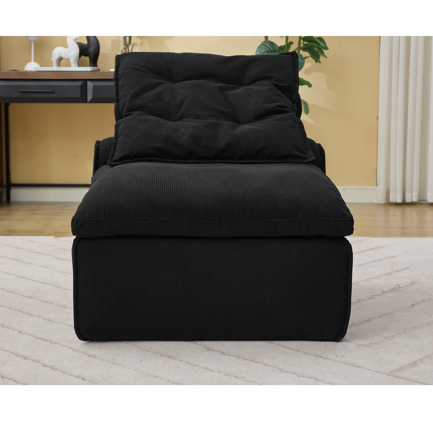 Modular Sofa,No Armrests,At will DIY,Soft Corduroy Fabric,Neck Pillow-Back Lounge Sofa Chair,Reading Nook, or Apartment Living, Lumbar Pillow,2 Seats,Upholstered,Black