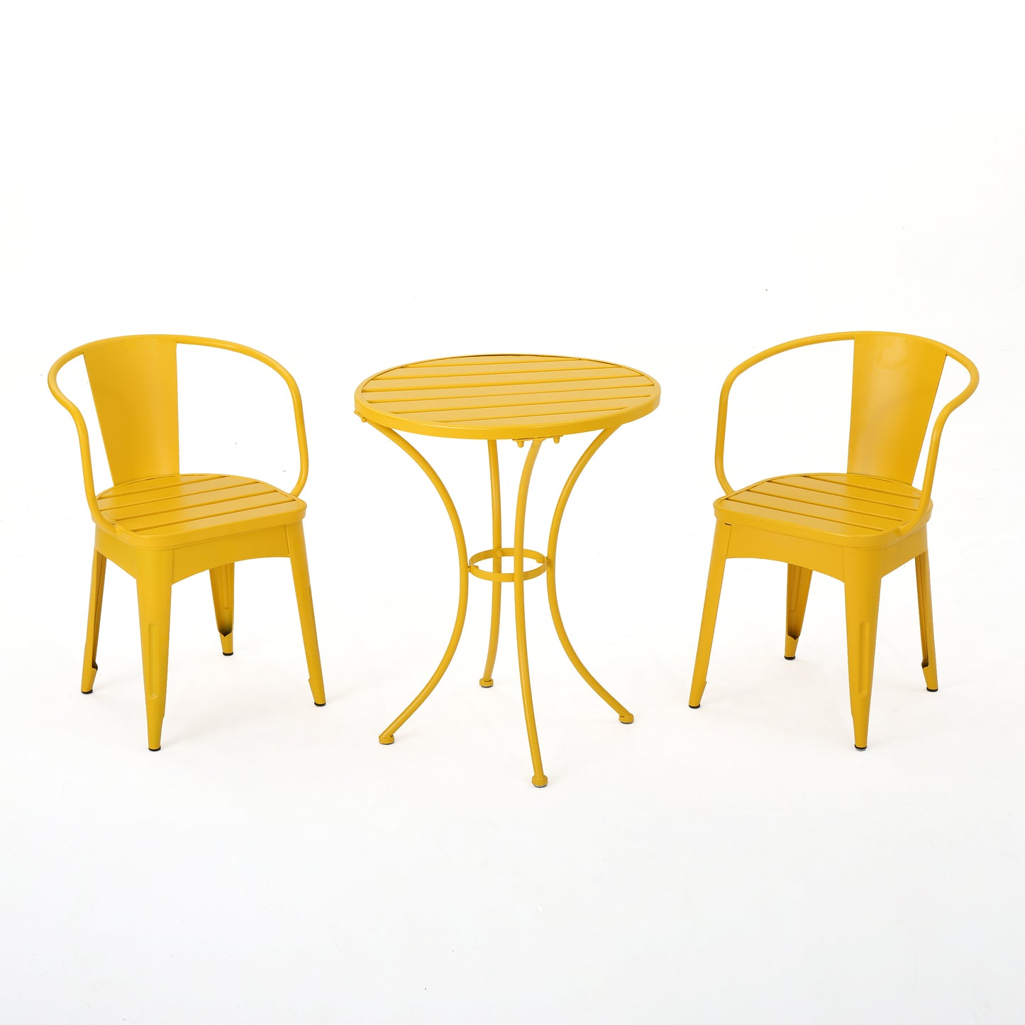 Colmar 3-Piece Metal Patio Bistro Set – Weather-Resistant Outdoor Table and Chair Set with Slatted Design