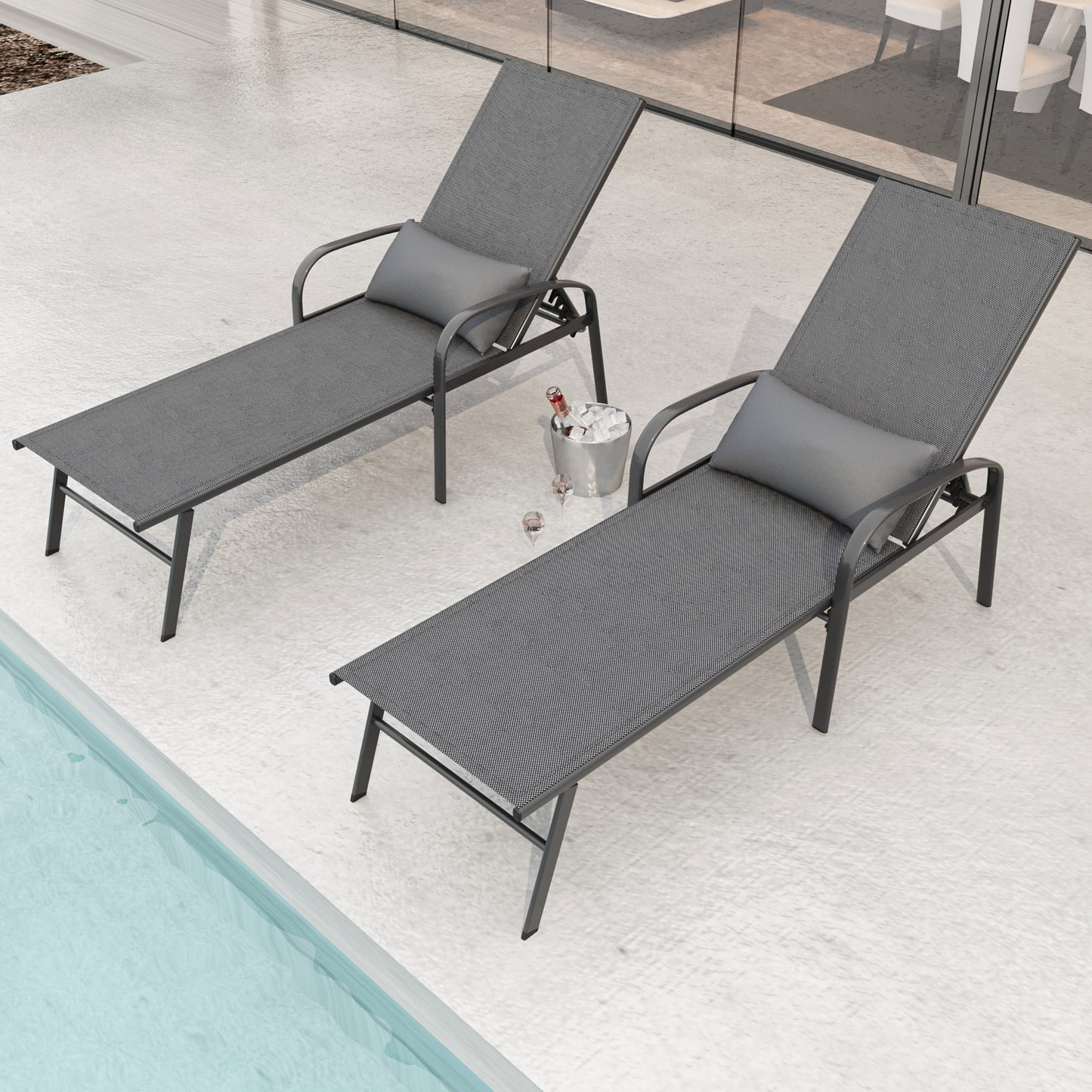 Outdoor Patio Swimming Pool Lounge with Pillow
