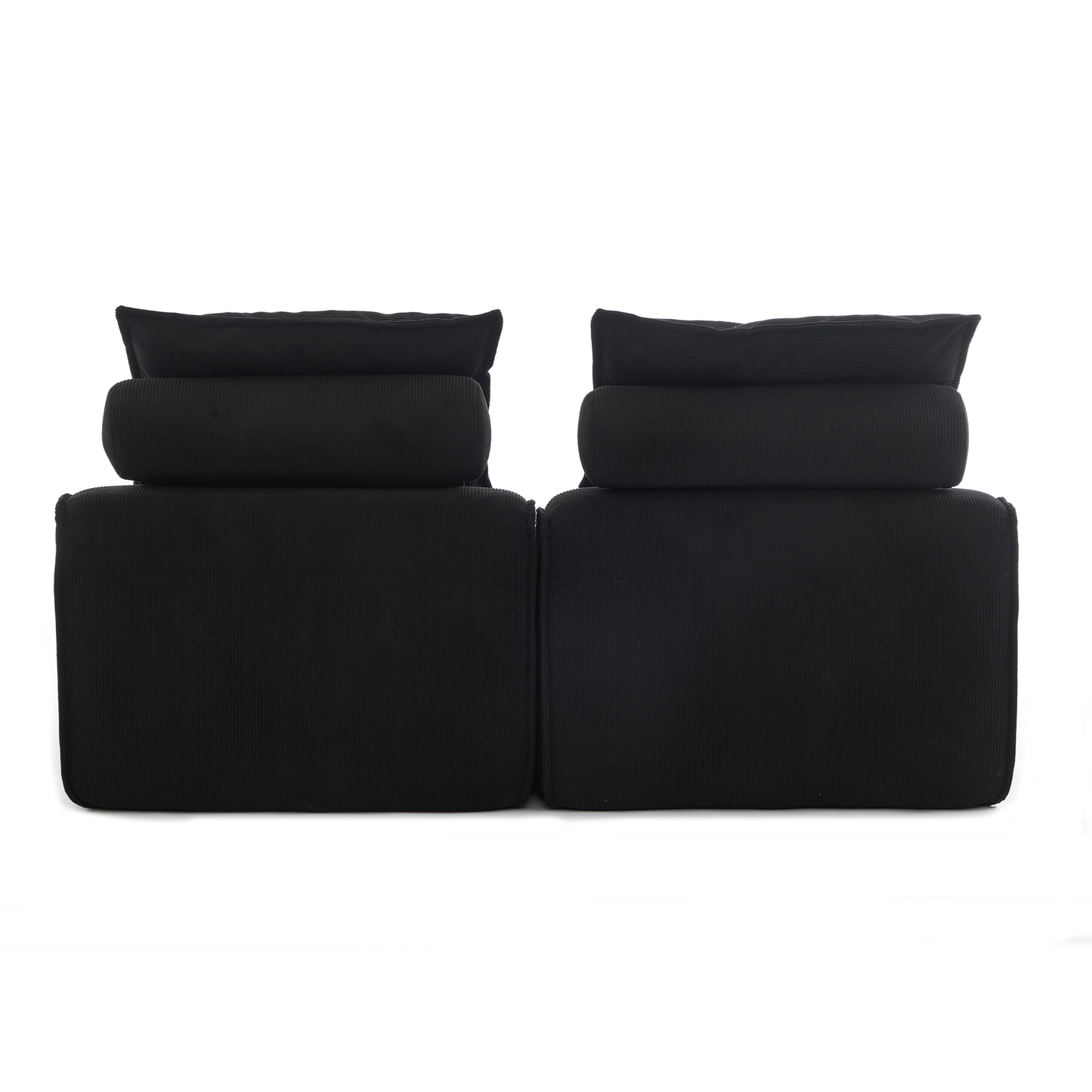 Modular Sofa,No Armrests,At will DIY,Soft Corduroy Fabric,Neck Pillow-Back Lounge Sofa Chair,Reading Nook, or Apartment Living, Lumbar Pillow,2 Seats,Upholstered,Black
