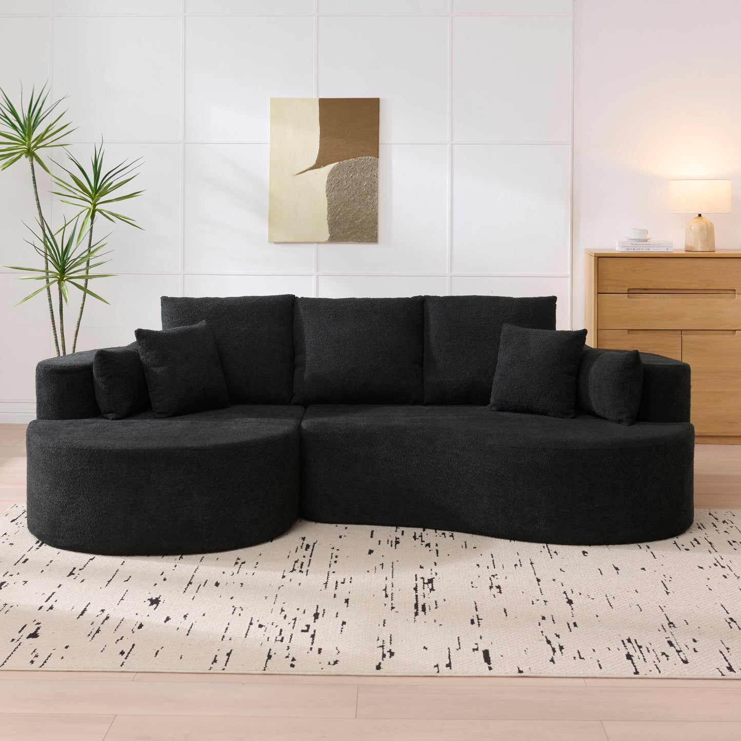 106" Curved Boucle Cloud Sectional Sofa with Chaise Lounge – 2-Piece Upholstered Couch with Pillows for Living Room