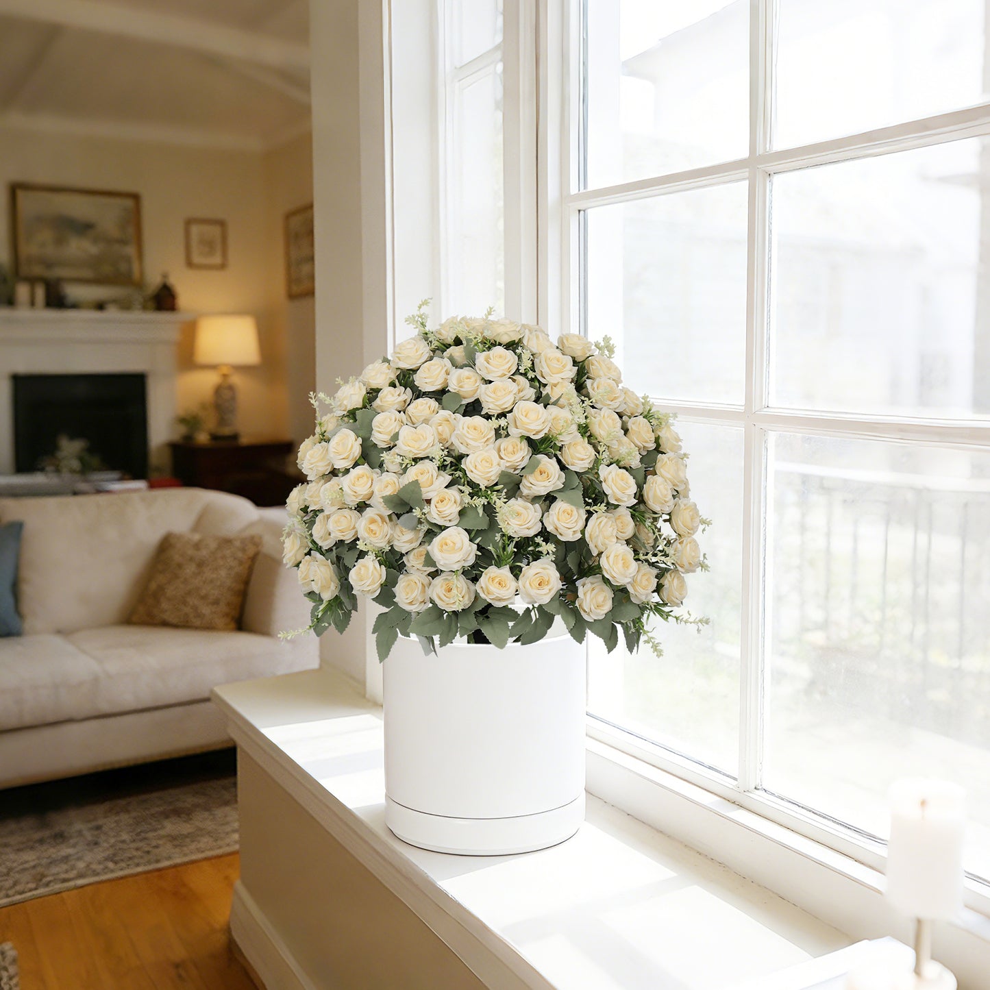 24-Inch Artificial Rose Decoration UV Resistant, Lifelike Faux Floral Plants Suitable for Indoor &