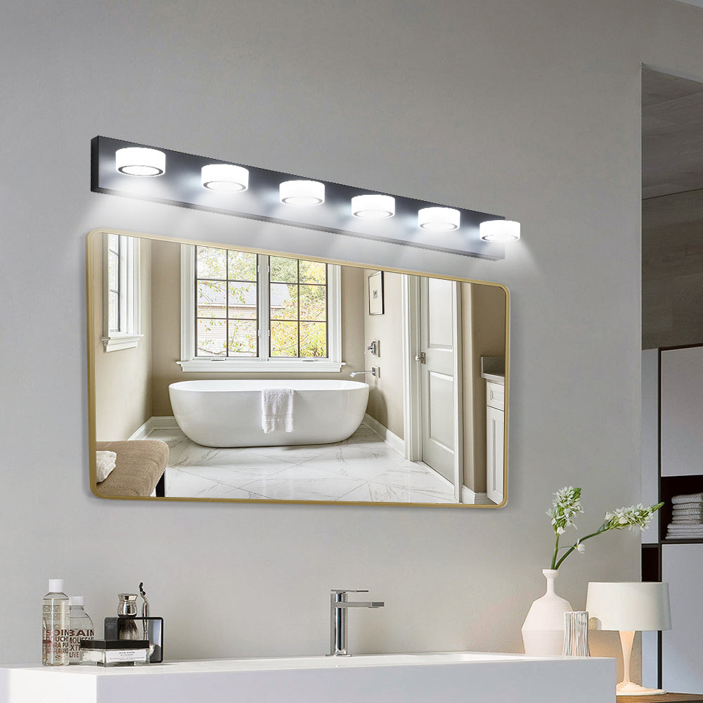 45' Modern 6-Light LED Vanity Light, Sleek Black Bathroom Wall Light Fixture for Mirror, Shower, and Bathroom Decor