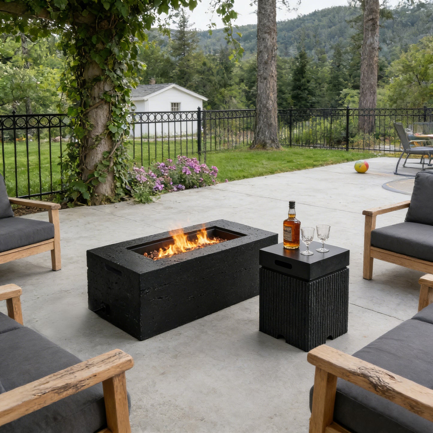 2-Piece Fire Pit Set: 41.9' Propane Fire Pit (40,000 BTU) with Burner & Lava Rocks and 15.75' MGO Tank Cover Table for 2
