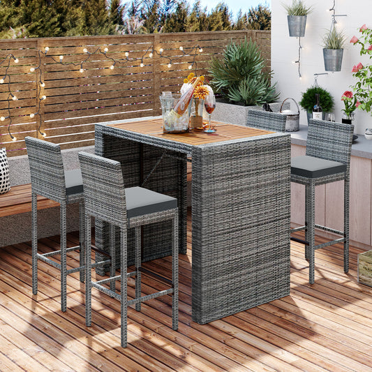 5-Piece Patio Furniture Set Wicker Gray with Cushioned Seating for Patio and Garden Lounge Areas
