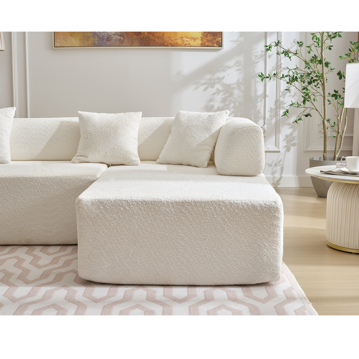 Modern Minimalist 140" L-Shape Couch ,No Assembly Required,Boucle,Modular Sofa ,Couch with Chaise,Free Combination Foam-Filled Sofa, 4 Seats,White
