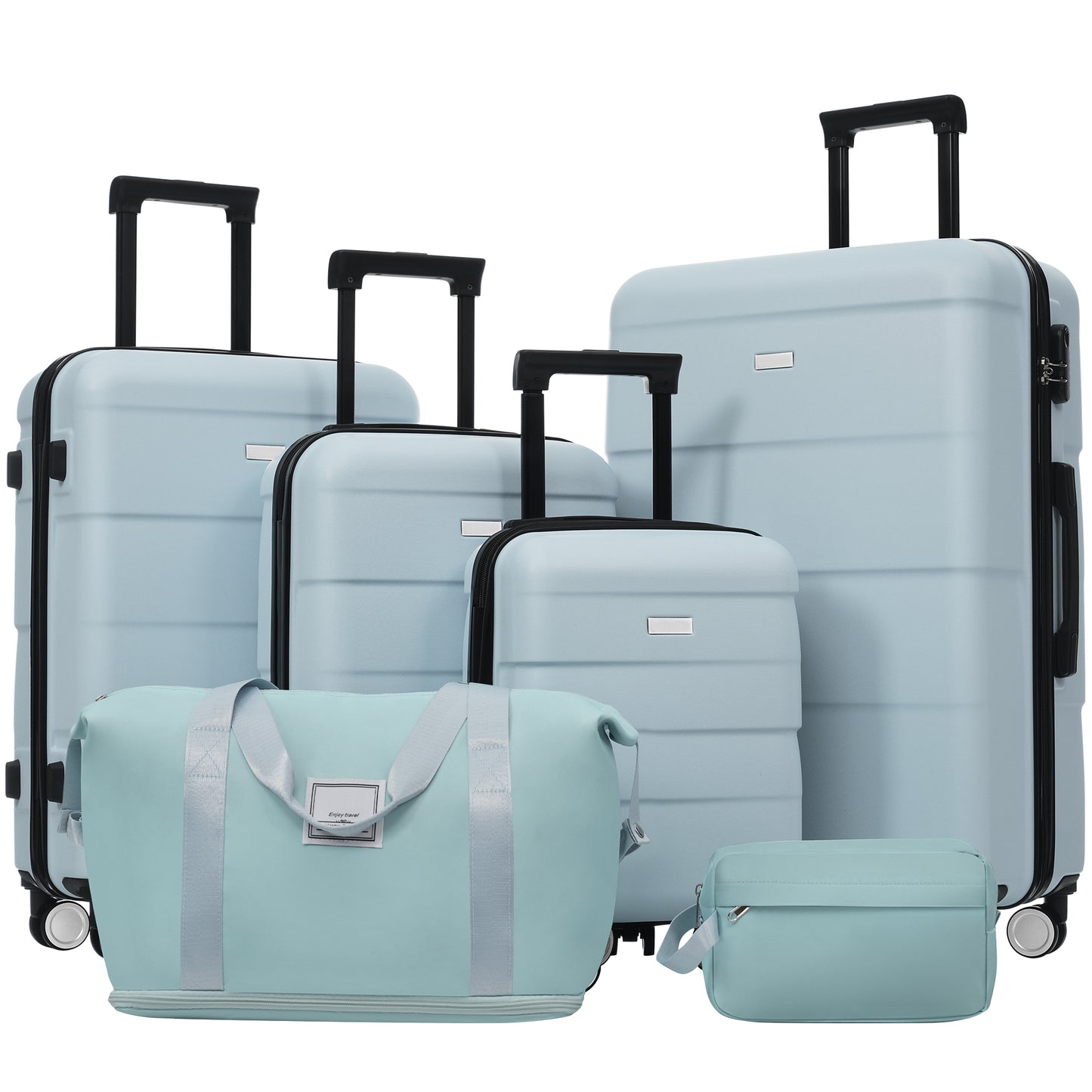 Hardshell Luggage Sets 6 Piece with 2 Bags, Password Lock Spinner Wheels,