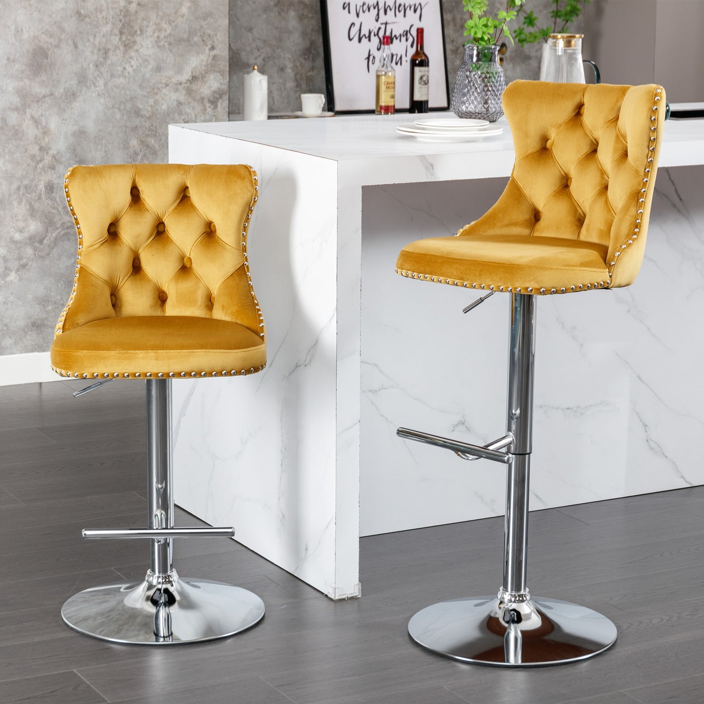 Swivel Velvet Barstools Adjusatble Seat Height from 25-33 Inch, Modern Upholstered Chrome base Bar Stools with Backs Com