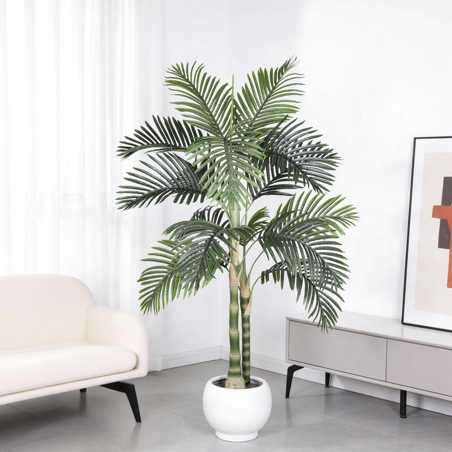Golden Cane Artificial Palm Tree with Black Plastic Pot, Tropical Faux Palm, Indoor Outdoor Decoration